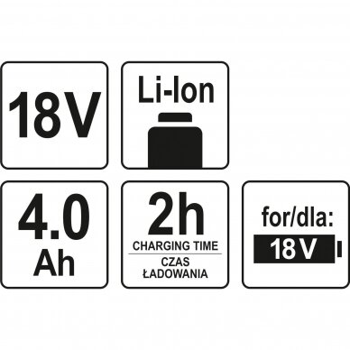 Akumuliatorius YATO YT-828463 | Li-ion | 18V | 4 Ah | 72 Wh | CE 2