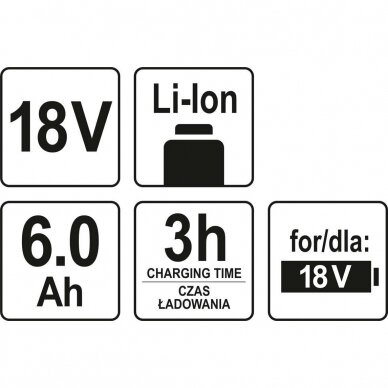 Akumuliatorius YATO YT-828464 | Li-ion | 18V | 6 Ah | CE 2