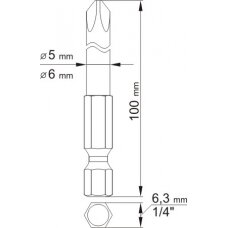 Antgaliai kryžminiai 1/4", 2vnt, : PH1X100MM; PH2X100MM  (YT-0488)