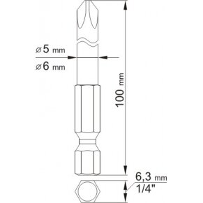 Antgaliai kryžminiai 1/4", 2vnt, : PH1X100MM; PH2X100MM  (YT-0488) 1