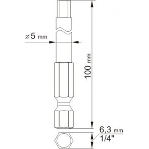 Antgaliai HEX šešiakampiai su skyle 1/4", 2vnt: H3x100mm; H5x100mm (YT-0494) 1