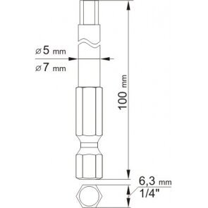 Antgaliai HEX šešiakampiai su skyle 1/4", 2vnt: H4x100mm; H6x100mm (YT-0495) 1