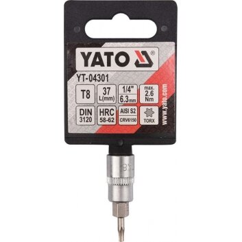 Antgalis įpresuotas į galvutę | 6.3 mm (1/4") | T-Star (Torx) T8 (YT-04301) 2