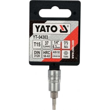 Antgalis įpresuotas į galvutę | 6.3 mm (1/4") | T-Star (Torx) T15 (YT-04303) 2