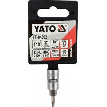 Antgalis įpresuotas į galvutę | 6.3 mm (1/4") | T-Star (Torx) T10 (YT-04302) 2