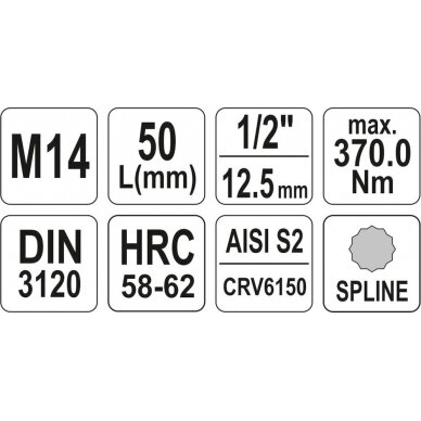 Antgalis įpresuotas į galvutę 1/2", M14 x 55 mm (YT-04345) 3