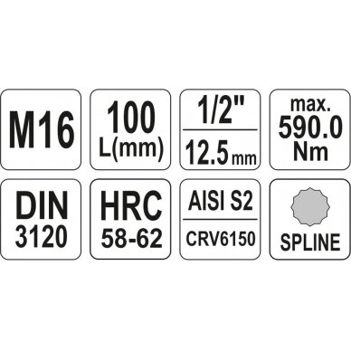 Antgalis įpresuotas į galvutę 1/2", M16 x 100mm (YT-04356) 3