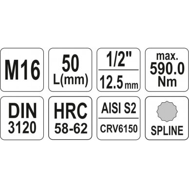 Antgalis įpresuotas į galvutę 1/2", M16 x 55 mm (YT-04346) 3