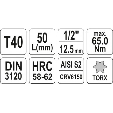 Antgalis įpresuotas į galvutę 1/2", T40 x 55 mm (YT-04314) 3