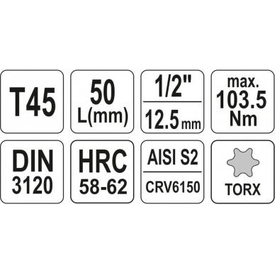 Antgalis įpresuotas į galvutę 1/2", T45 x 55 mm (YT-04315) 3