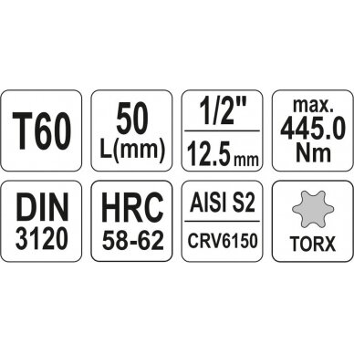 Antgalis įpresuotas į galvutę 1/2", T60 x 55 mm (YT-04318) 3