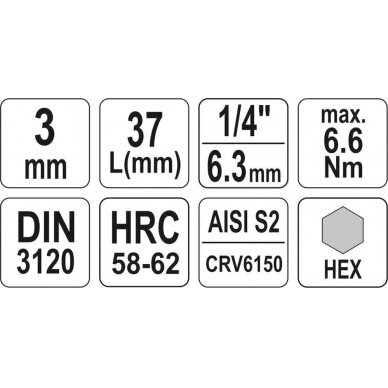 Antgalis įpresuotas į galvutę | 6,3 mm (1/4") | hex šešiakampis 3 mm (YT-04370) 2