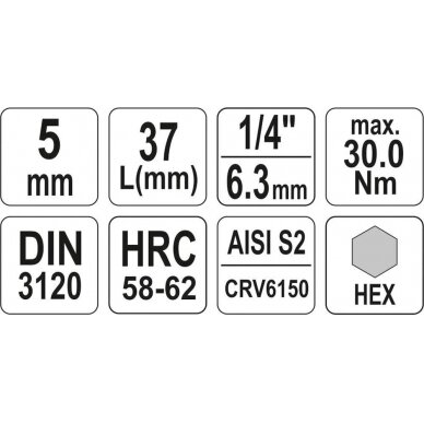 Antgalis įpresuotas į galvutę | 6,3 mm (1/4") | hex šešiakampis 5 mm (YT-04372) 3