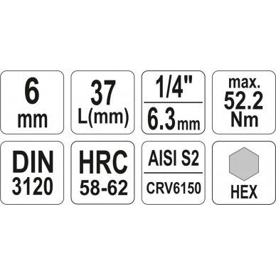 Antgalis įpresuotas į galvutę | 6,3 mm (1/4") | hex šešiakampis 6 mm (YT-04373) 3