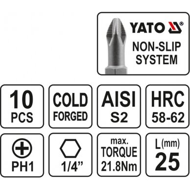 Antgalis PH1x25 mm 10 vnt. (YT-0474) 2