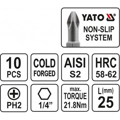 Antgalis PH2x25 mm 10 vnt. (YT-0475) 2