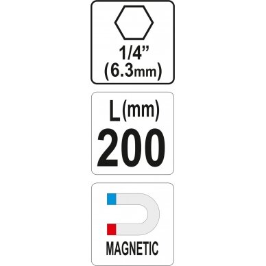 Antgalių laikiklis magnetinis ilgas | 6,3 mm (1/4") | 200 mm (YT-04682) 3