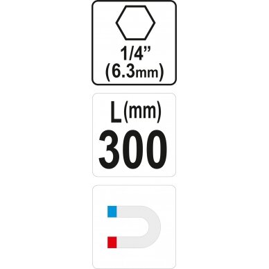 Antgalių laikiklis magnetinis ilgas | 6,3 mm (1/4") | 300 mm (YT-04684) 3