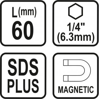 Antgalių laikiklis SDS | vidinis šešiakampis 6,3 mm (1/4") | 60 mm (23460) 3