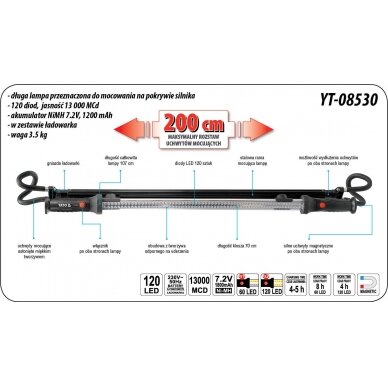 Apšvietimo lempa tvirtinama po variklio dangčiu | 120 led | 1000 mm (YT-08530) 4