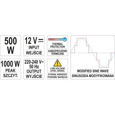 Automobilinis įtampos inverteris 12/230V 500W (YT-81490) 5