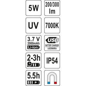 COB LED darbo lempa su magnetu | 5W COB 300LM + UV (YT-08580) 8