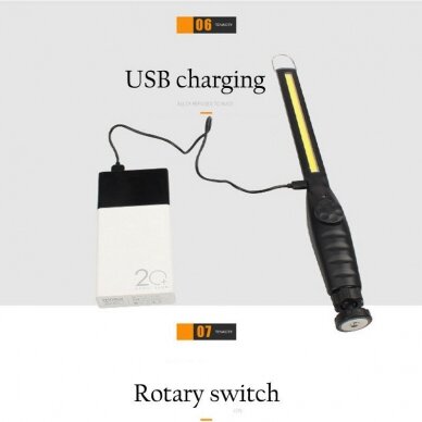 COB-LED darbo lempa | itin plokščio tipo | daug padėčių | magnetinė | USB (CSW581) 4