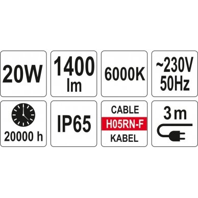 COB LED lempa su 0.7m - 1.7m stovu 20W, 1400 Liumenų (YT-81788) 4