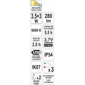 Darbo lempa akumuliatorinė | SMD LED 3,5W + 3W (YT-08508) 9