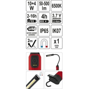 Darbo lempa akumuliatorinė lanksti / reguliuojama šviesa | IP54, IK07, PA6+TPR (YT-08527) 7