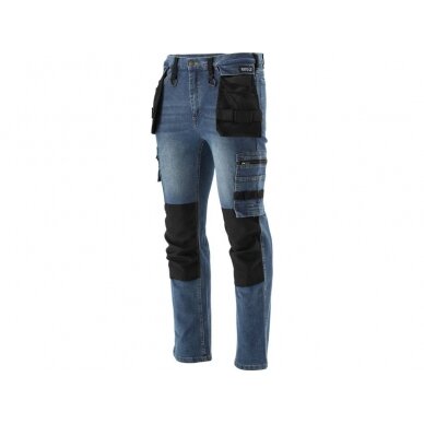 Darbinės kelnės | elastiniai džinsai | tamsiai mėlyni | L dydis (YT-79052)