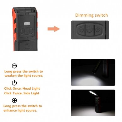 Darbo lempa akumuliatorinė | 2x3W LED | 200LM + 5W COB LED | 400LM (CWL5R) 5