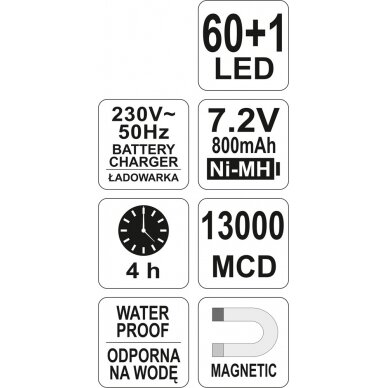 Darbo lempa akumuliatorinė | 60+1 Led (YT-0852) 4