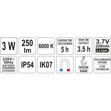 Darbo lempa akumuliatorinė COB LED 3W (YT-08563) 9