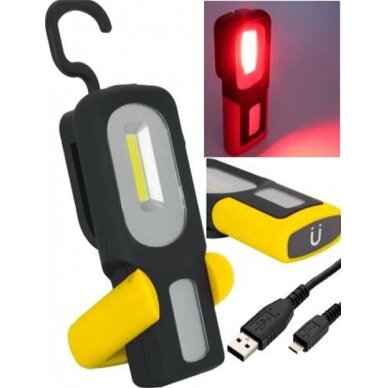 Darbo lempa akumuliatorinė + raudona šviesa | Li-Ion COB LED / USB (S560)