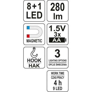 Darbo lempa | COB 8+1 LED | 280 LUM (YT-08513) 6