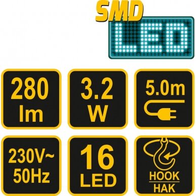 Darbo lempa su laidu | 16 SMD LED 3,2W, 220V (82699) 3