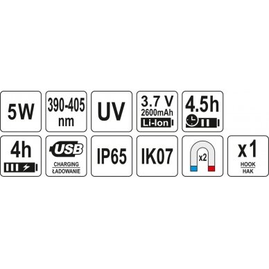 Darbo lempa | UV 5W, IP65, IK07, 3.7V 2600MAH (YT-08500) 11