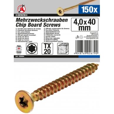 Daugiafunkciniai varžtai | T-Star (Torx) T20 | 4,0 x 40 mm | 150 vnt. (80994)