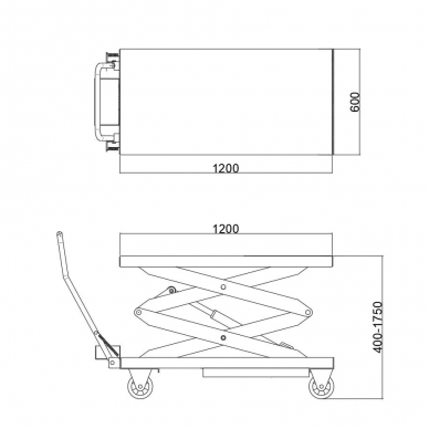 Daugiafunkcinis hidraulinis keltuvas autoservisams H2280 | 1200x600 mm | 400-1750 mm | 800 kg | CE 7