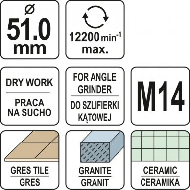 Deimantinė karūnėlė | kampiniam šlifuokliui | M14 | 51 mm (YT-60446) 3