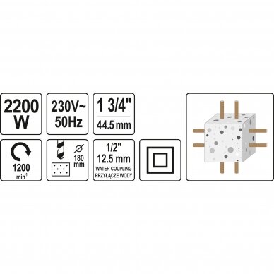 Deimantinis gręžtuvas YATO YT-81980 | 2200W | 1-1/4” UNC 5