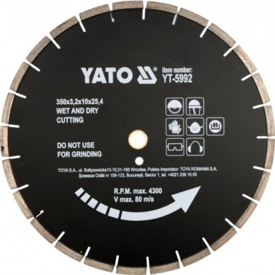 Deimantinis pjovimo diskas asfaltui, betonui 300x25.4 mm (YT-5991) 1