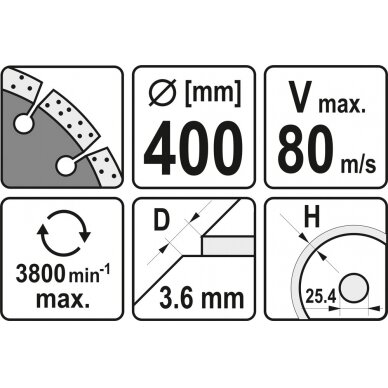 Deimantinis pjovimo diskas betonui, klinkeriui 400x25.4 mm (YT-5955) 2