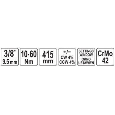 Dinamometrinis raktas | su skale | 10 mm (3/8") | 10 - 60 Nm (YT-07735) 4