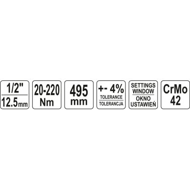 Dinamometrinis raktas YATO YT-07605 | 1/2" | 20-220Nm 5