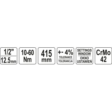 Dinamometrinis raktas YATO YT-07612 | 1/2" | 10-60Nm 5