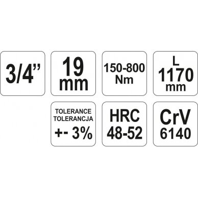 Dinamometrinis raktas YATO YT-07711 | 3/4" | 150-800Nm 5