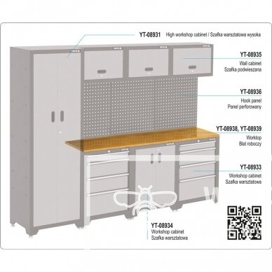 Dirbtuvės baldų komplektas YATO YT-09830 | MINI | STANDART | MAXI | 5-7 elementai | metalas 11