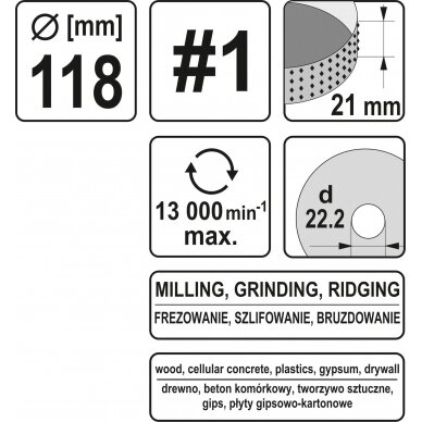 Diskas / freza medžiui | 118 mm / 21 mm (YT-59177) 3